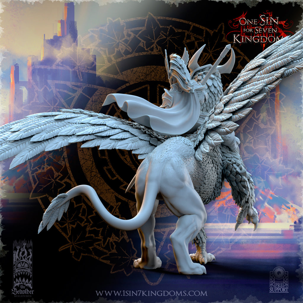 Ashur, héros elfes d'Asur sur son griffon de guerre