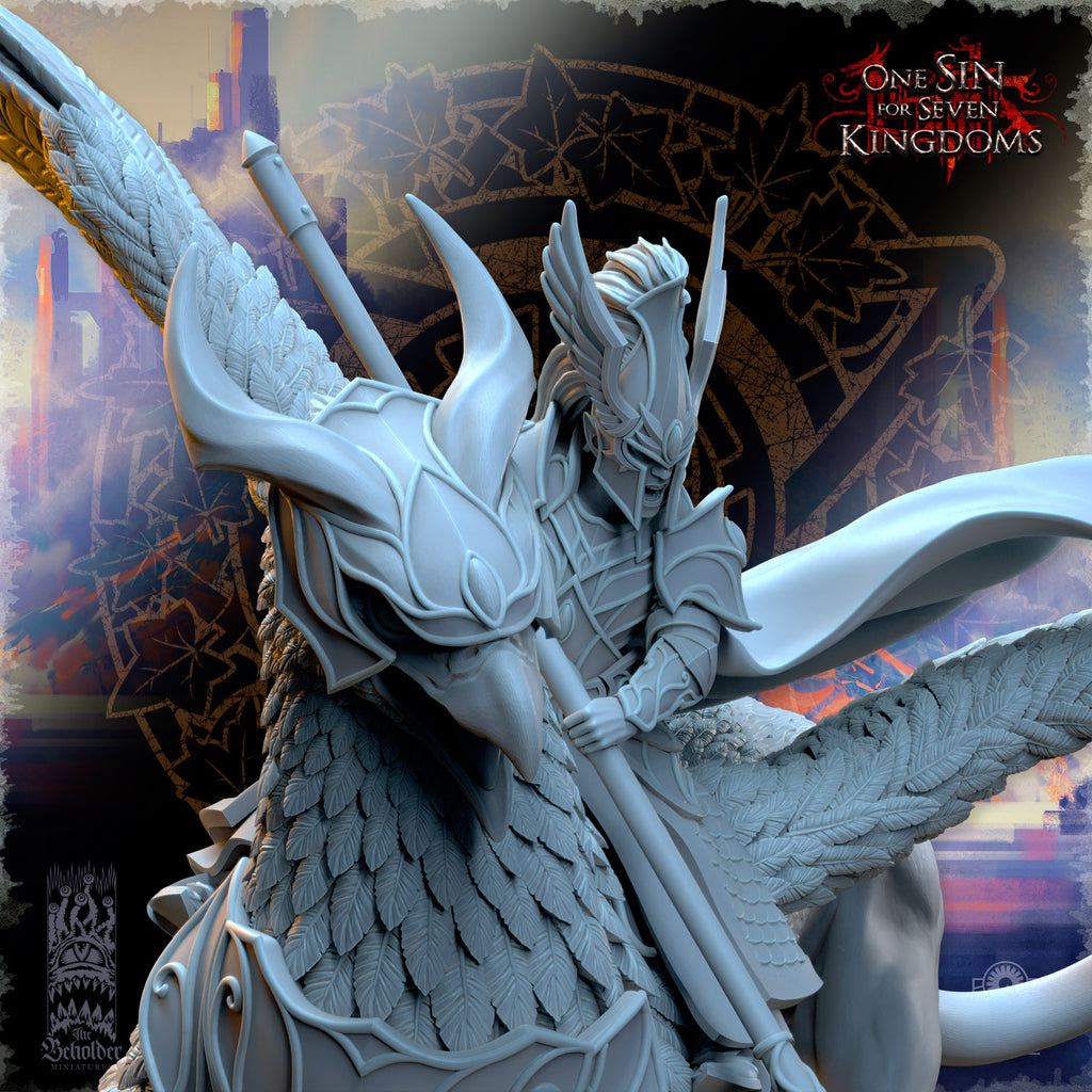 Ashur, héros elfes d'Asur sur son griffon de guerre