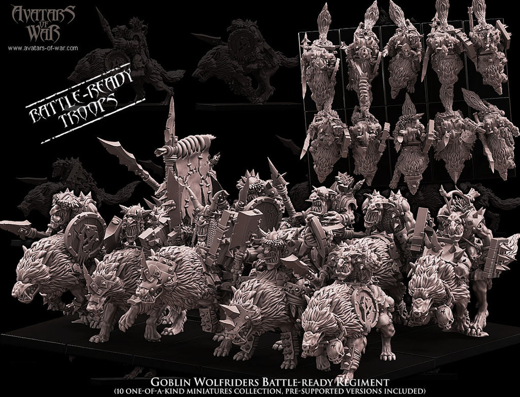 Régiment de cavaliers gobelins sur loups