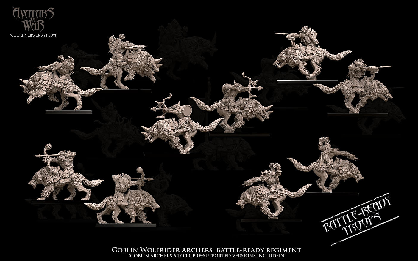 Régiment d'archers gobelins cavaliers de loups