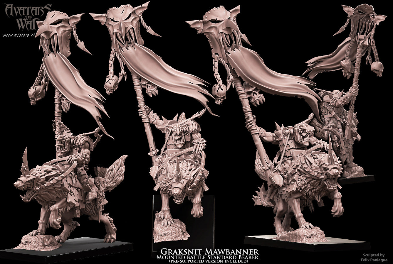 Grande bannière gobelin monté sur loup