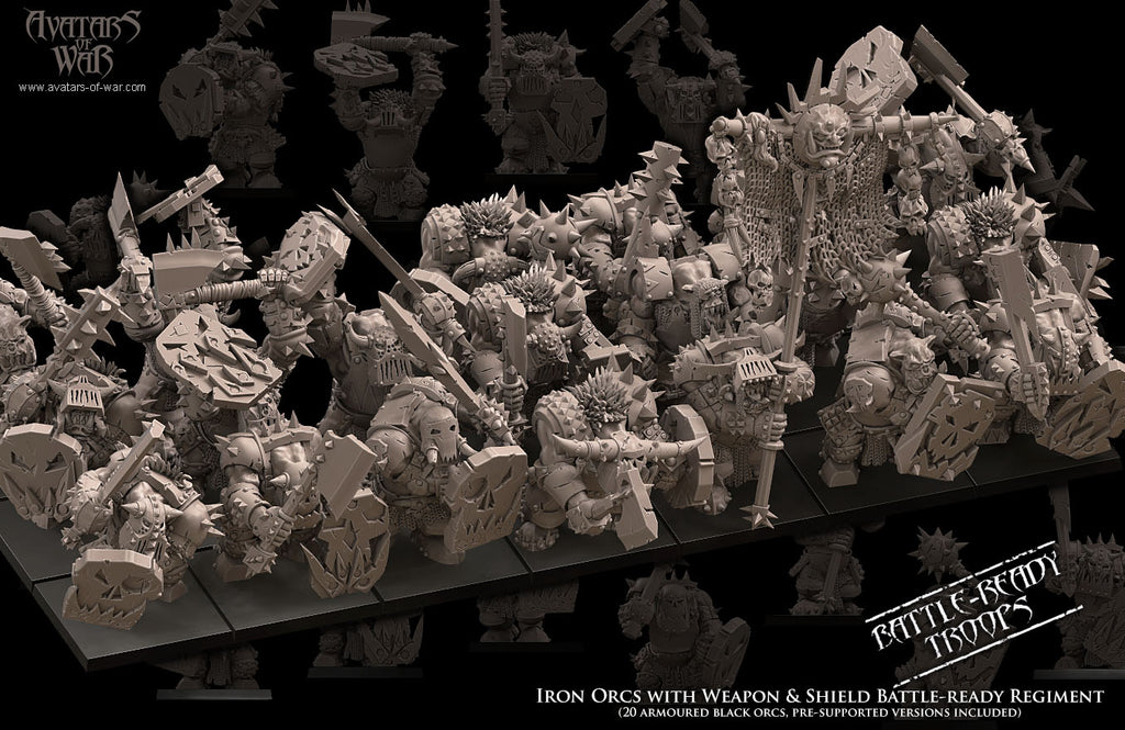 Orques noir avec arme de base et bouclier Régiment prêt au combat