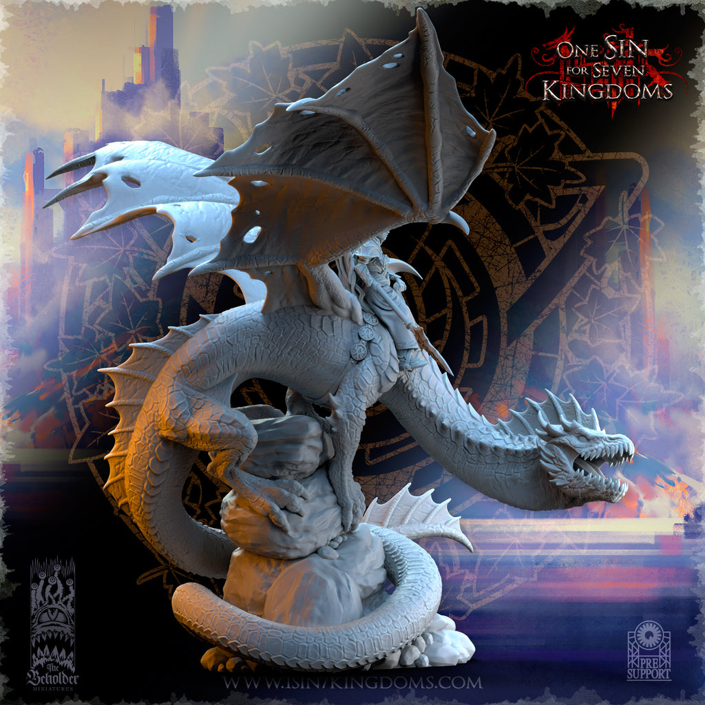 Ynariel, princesse des elfes d'Asur sur un dragon